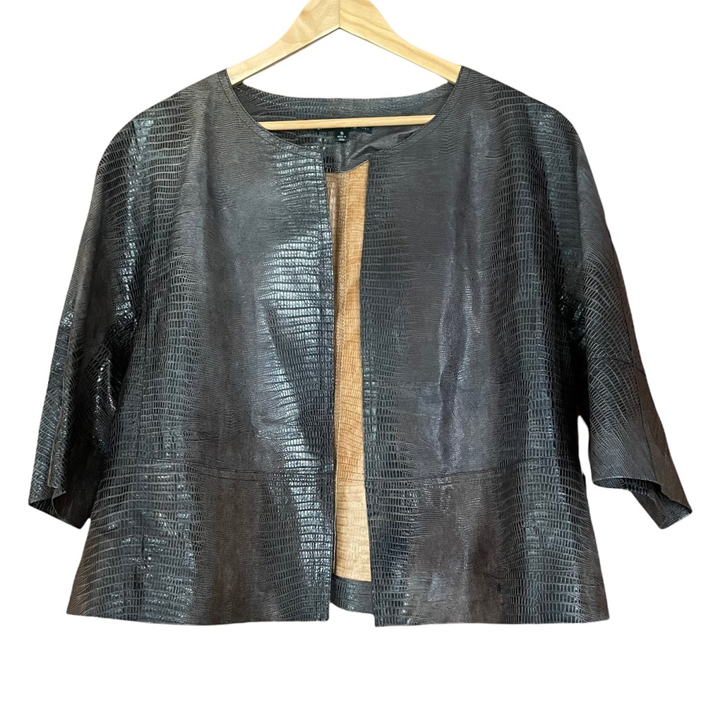 Lafayette 148 New York Crocodile Embossed Leather Jacket Size 16